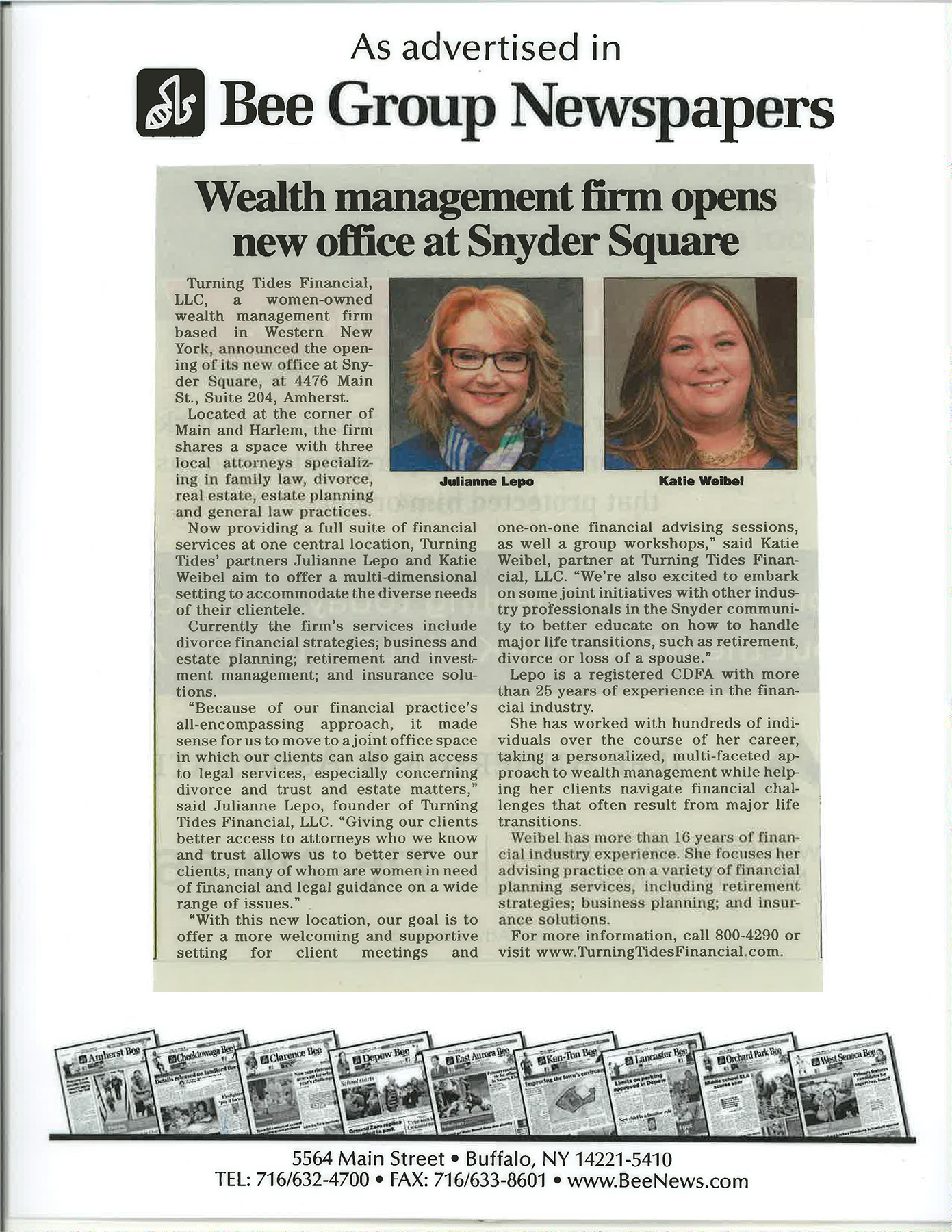 Read more about the article Wealth management firm opens new office at Snyder Square | Bee Group Newspapers